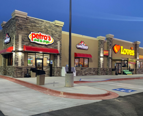 Side View Of Restaurants In Plaza